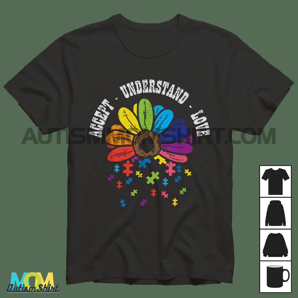 Accept Understand Love Flower Puzzle Autism Awareness Mom T shirt 1
