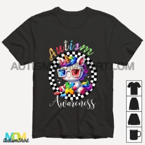 Autism Awareness Kids Cute Unicorn Checker Autism Mom Girls T shirt1