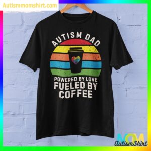 Love Coffee Inspired Support Unisex Softstyle T shirt, Autism Dad Retro Rainbow Tee